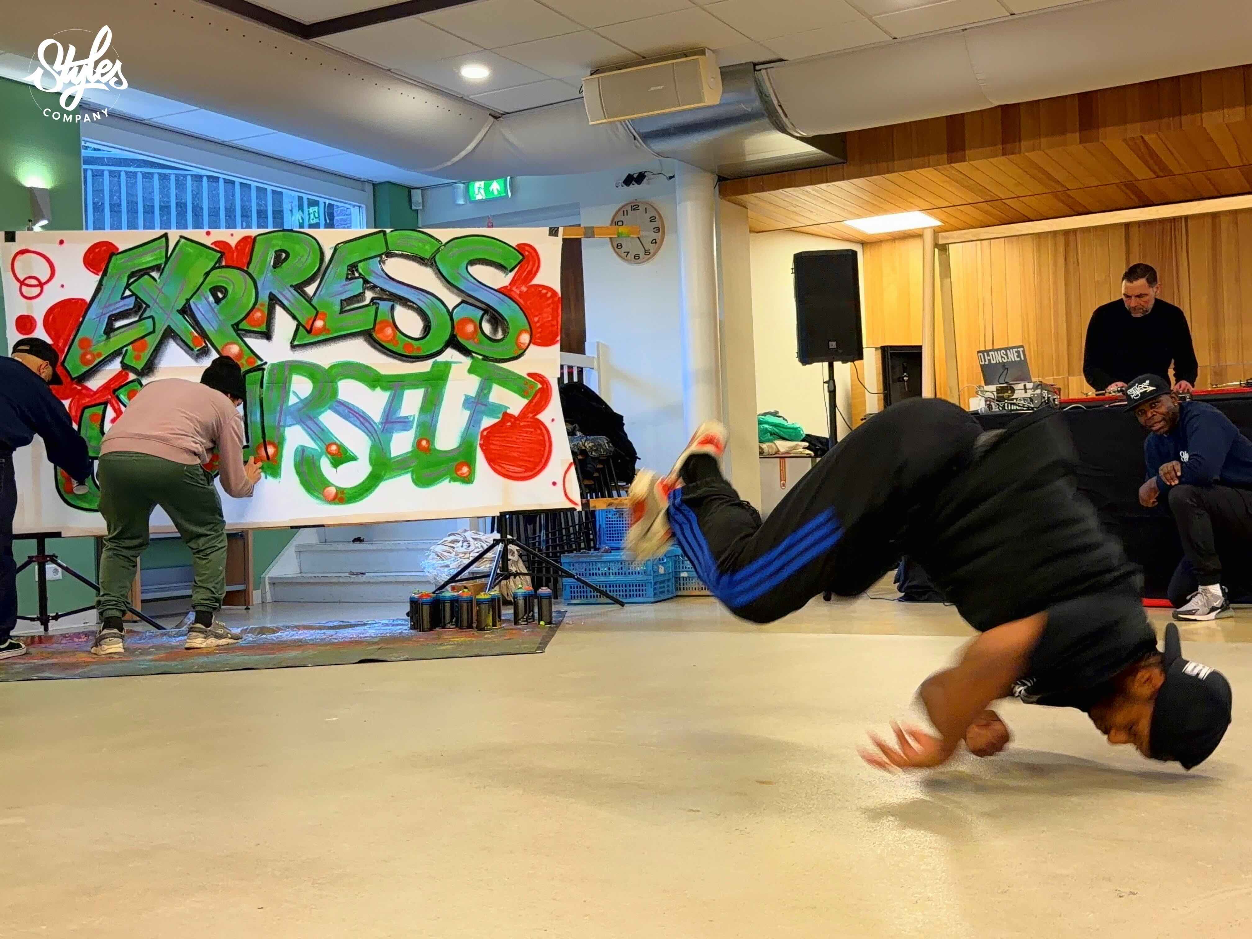 Breakdance Urban Arts CKV-dag bij Gymnasium Sorghvliet door Styles Company